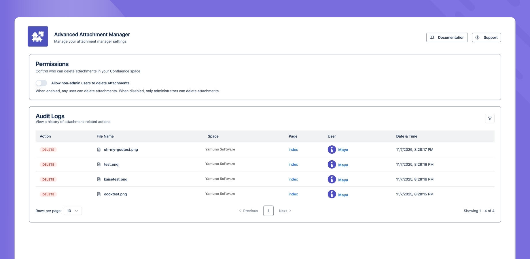 Stay compliant and secure with full visibility into who’s deleting or downloading what — across all spaces and pages