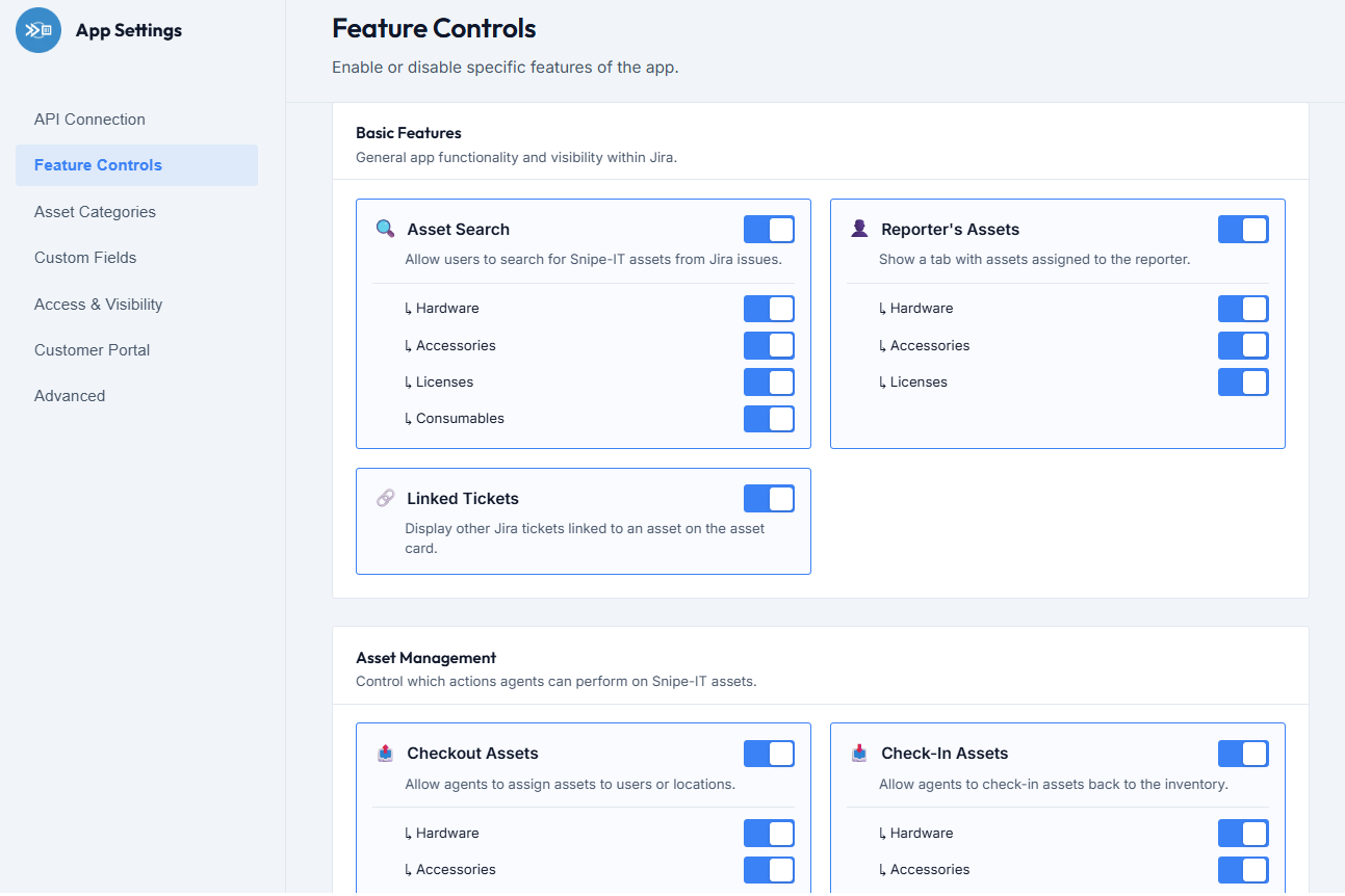 Select which feature you want available for use.