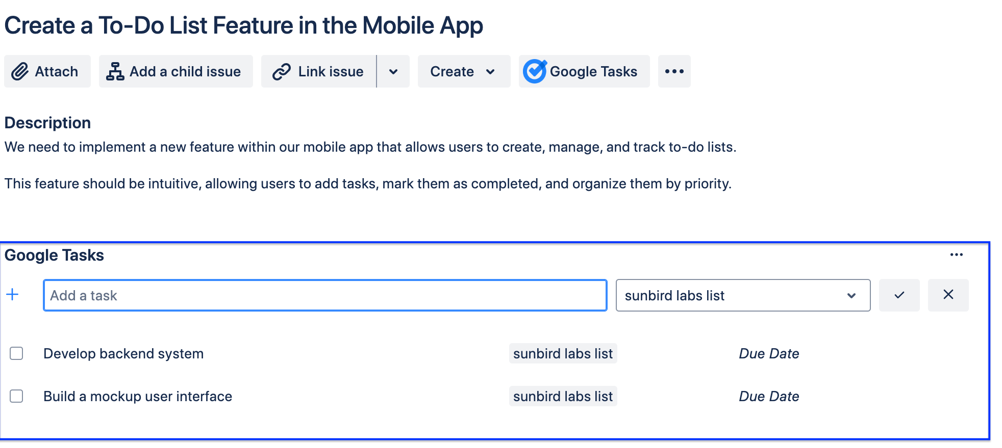 Add personal tasks in Jira and view them in Tasks