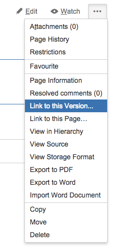 Request the Version Link via a Action Menu
