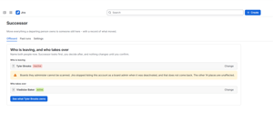 Name who is leaving and who takes over before anything runs. The notice under the subject says what this lane cannot reach - here, board admins, because Jira stopped listing them when the account was deactivated.