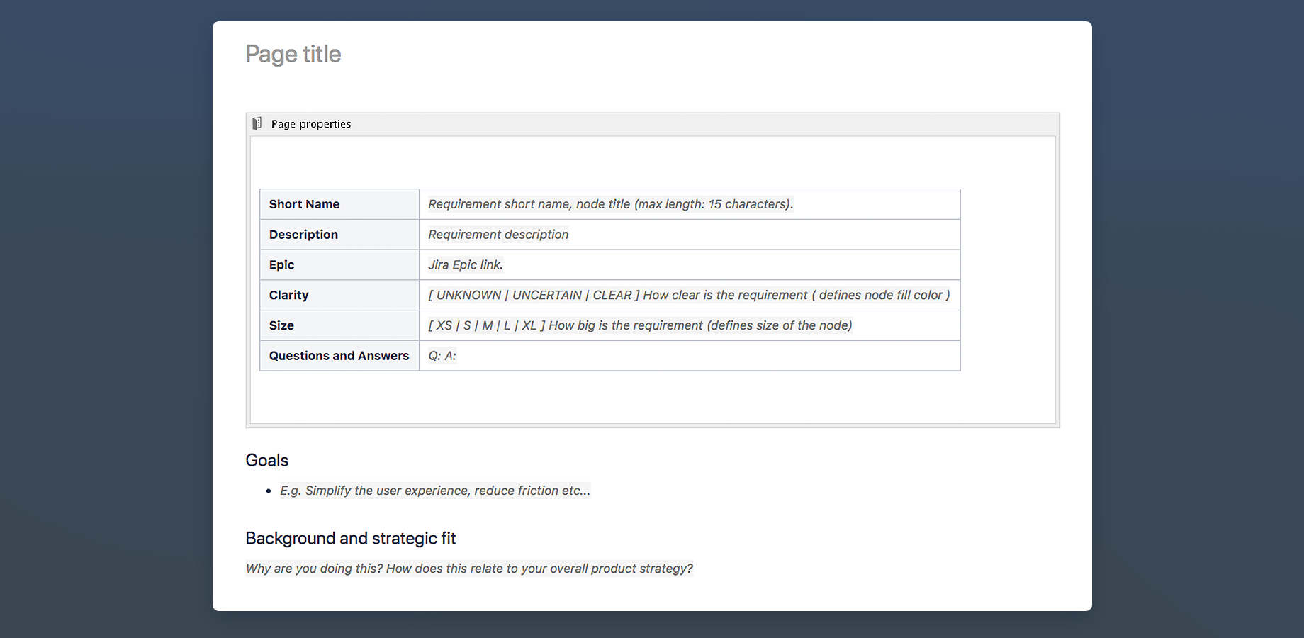 Property panel to adjust properties of regular requirements confluence pages