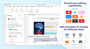 Edit and collaborate on text documents with your team in real time. Use commenting, reviewing, built-in chat, the Track Changes mode. 