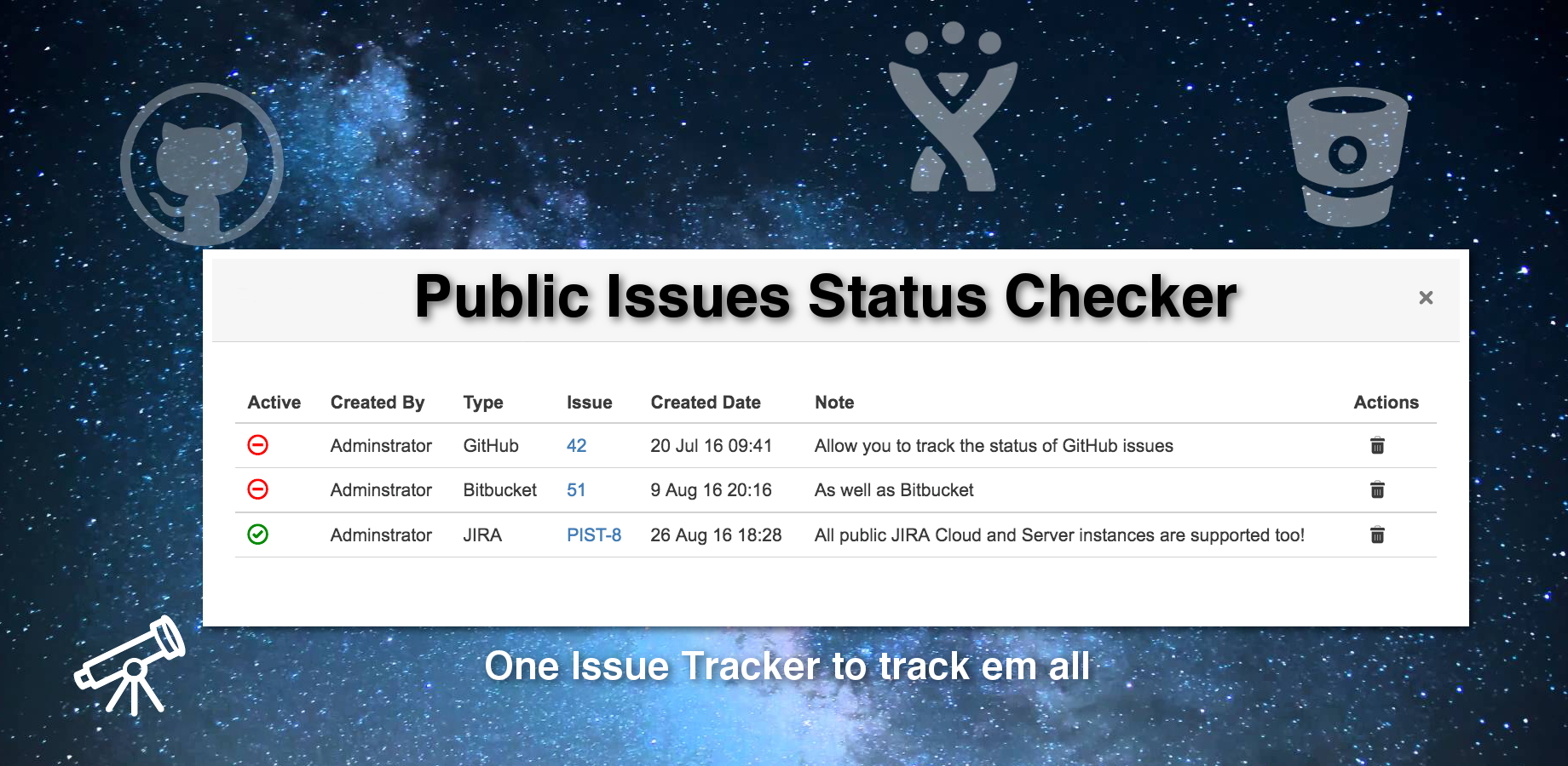 Support Jira, Bitbucket and GitHub