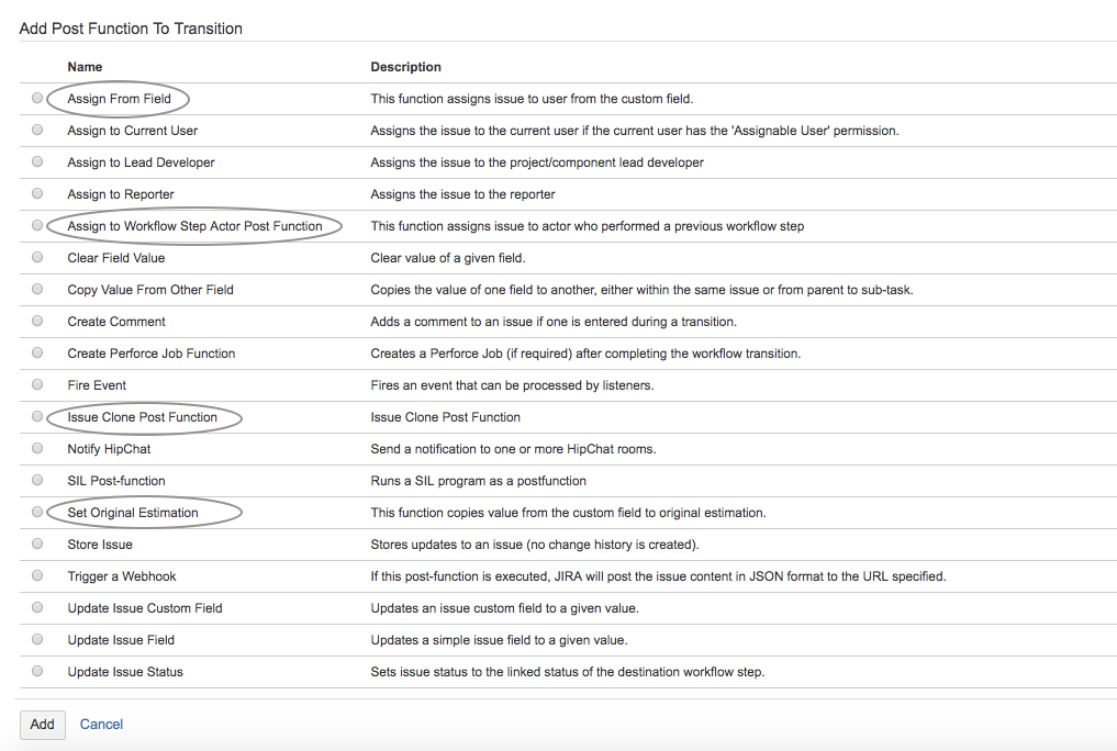 Use additional post-functions to perform such tasks as copying a value from a custom field, cloning, assigning tickets based on a certain condition​, and more.