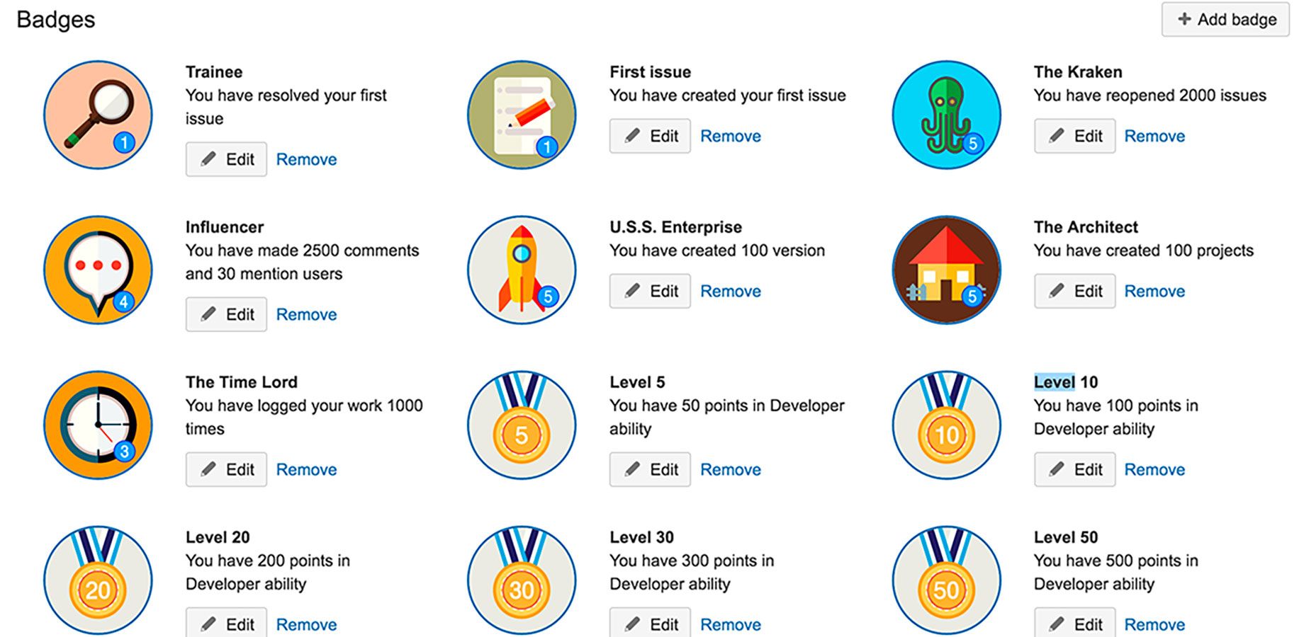 Personalize achieved badges
