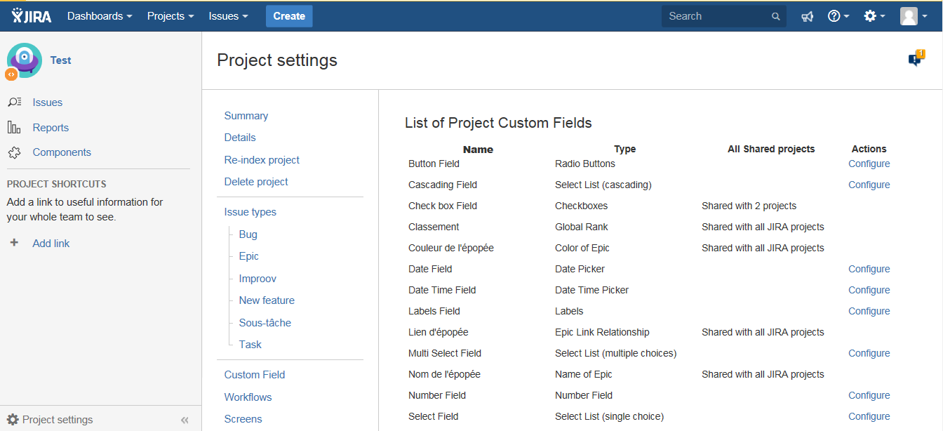 Project Administrator can also add existing JIRA Customfield. It can delete custom Field if no value exist for this custom field  in his project.