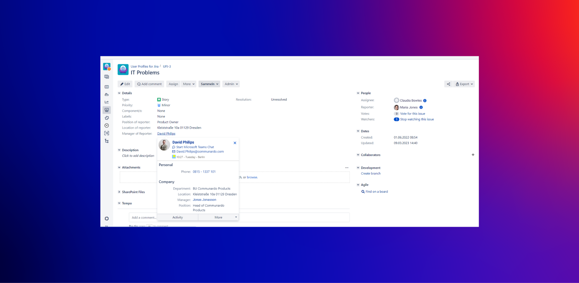 Present skills and expertise of Jira users in the hover profile.