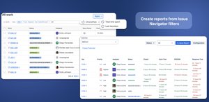 Easily create reports from selected issues using Issue Navigator filters, and view and analyze your workflow.