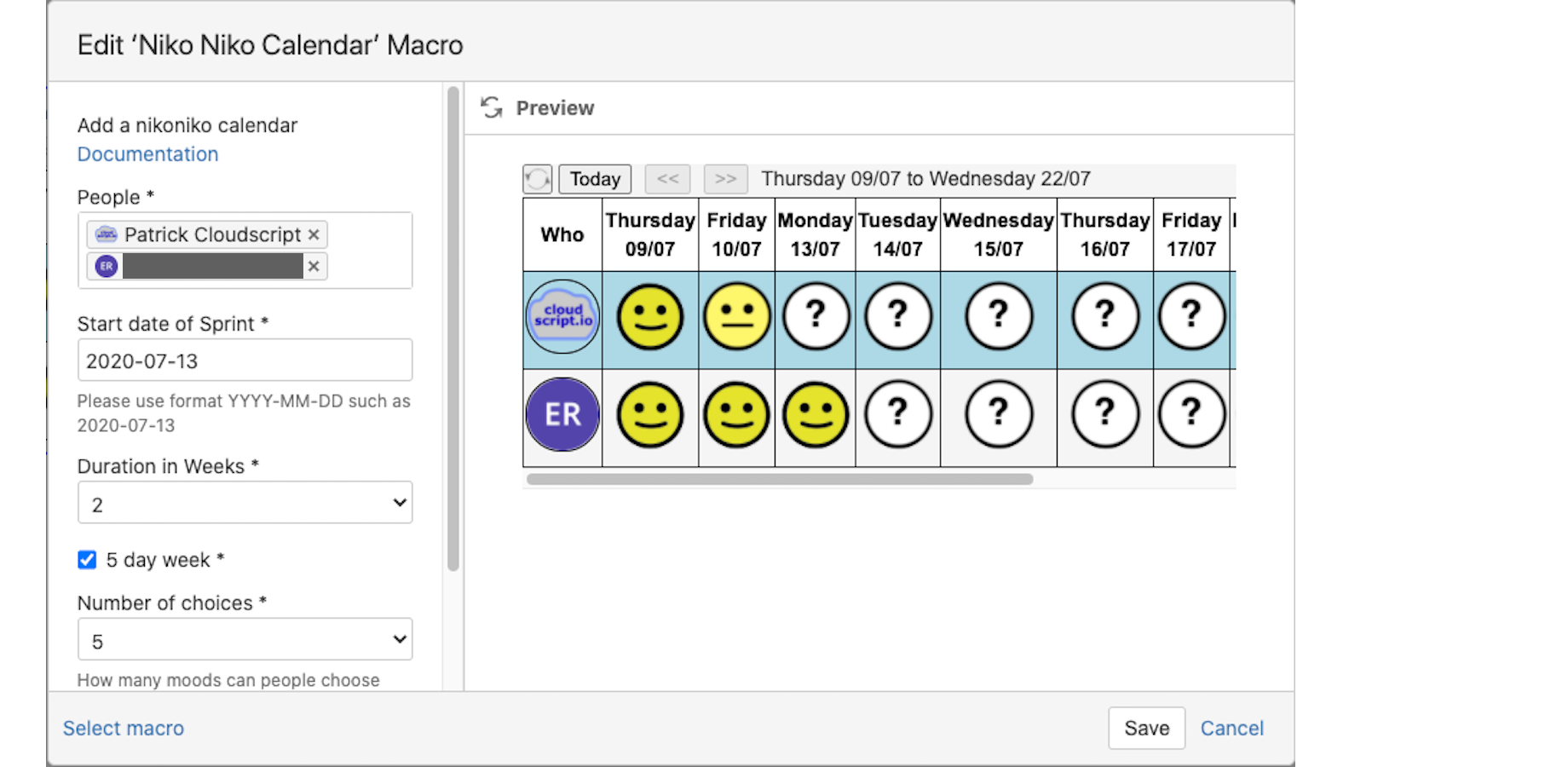 Calendar configuration