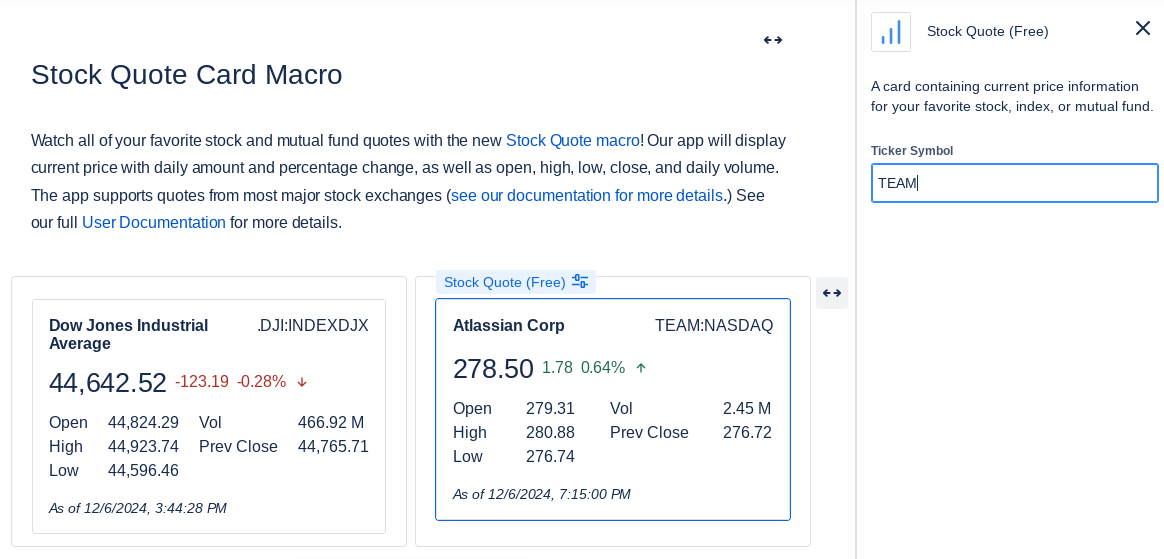 Card views of your favorite stocks and indices