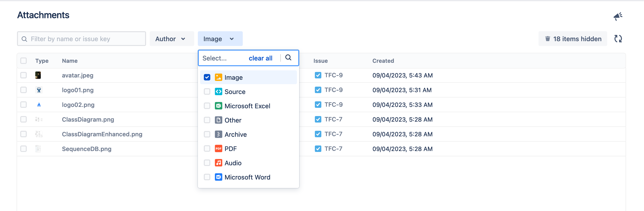 Easily find attachments with filters and sorting