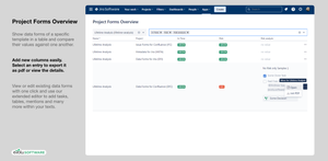 Add new columns easily. Select an entry to export it as pdf or view the details.