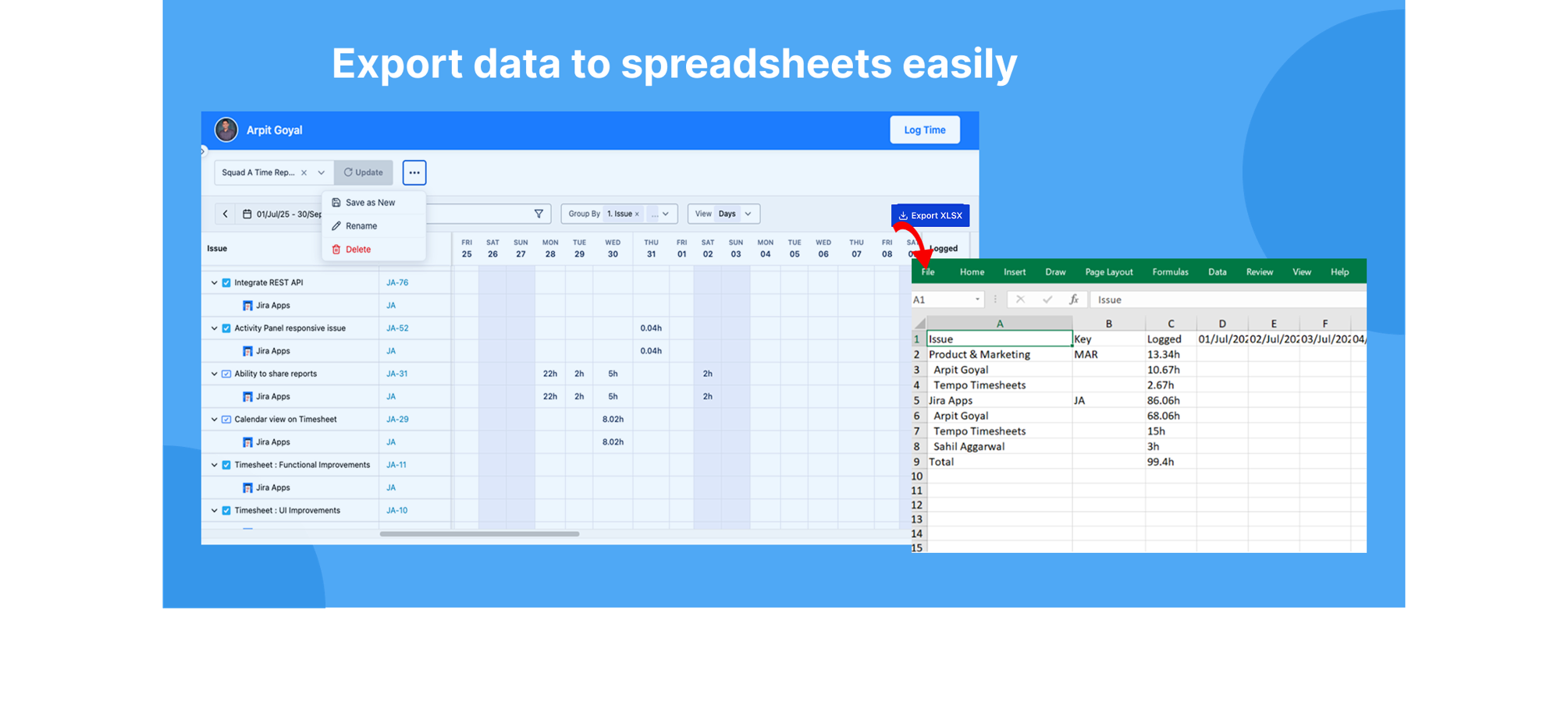 Export data to spreadsheets easily