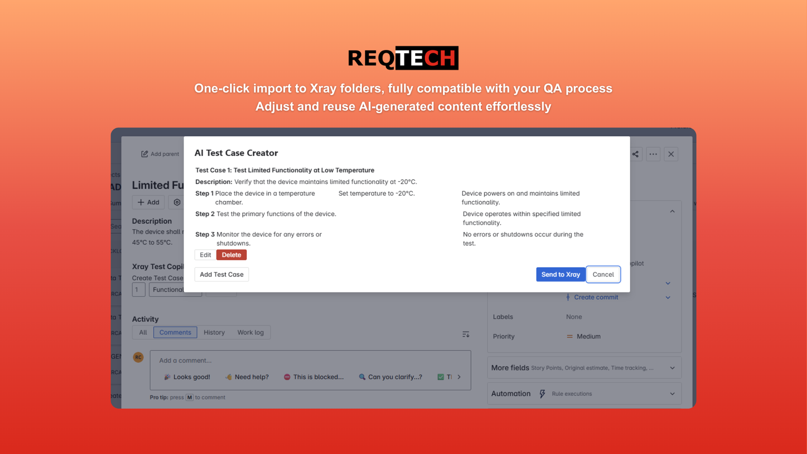 Stay in flow: One-click import to Xray, reuse content, and streamline your QA process without breaking stride.