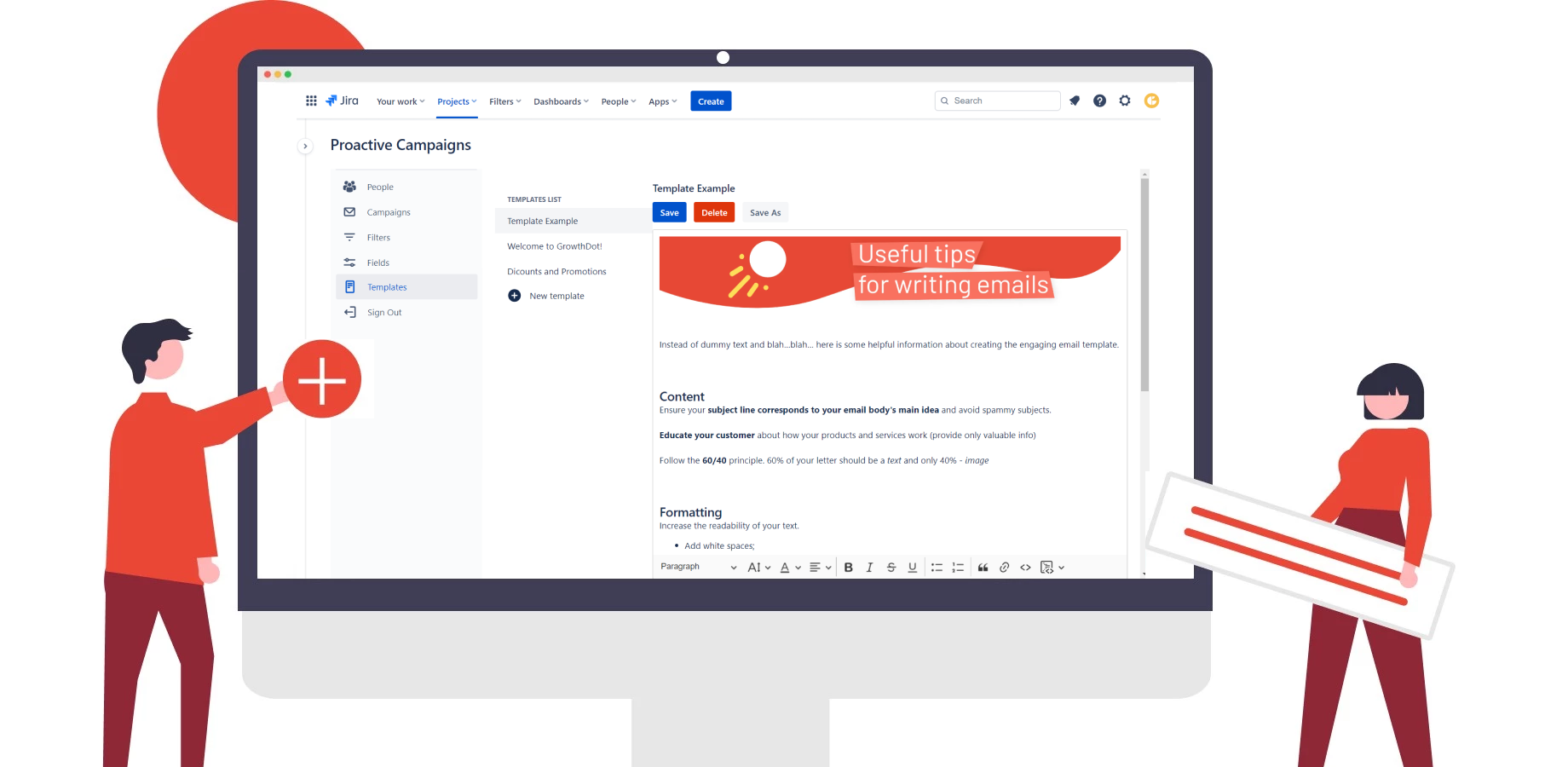 Advanced email formatting option and email templates