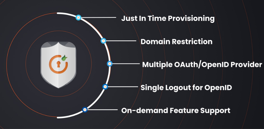 SSO into existing accounts or new users authentication

Single Sign On(SSO) with Domain Restriction

Single logout for OpenID

Secure Login with signature validation

Protect REST API with provider