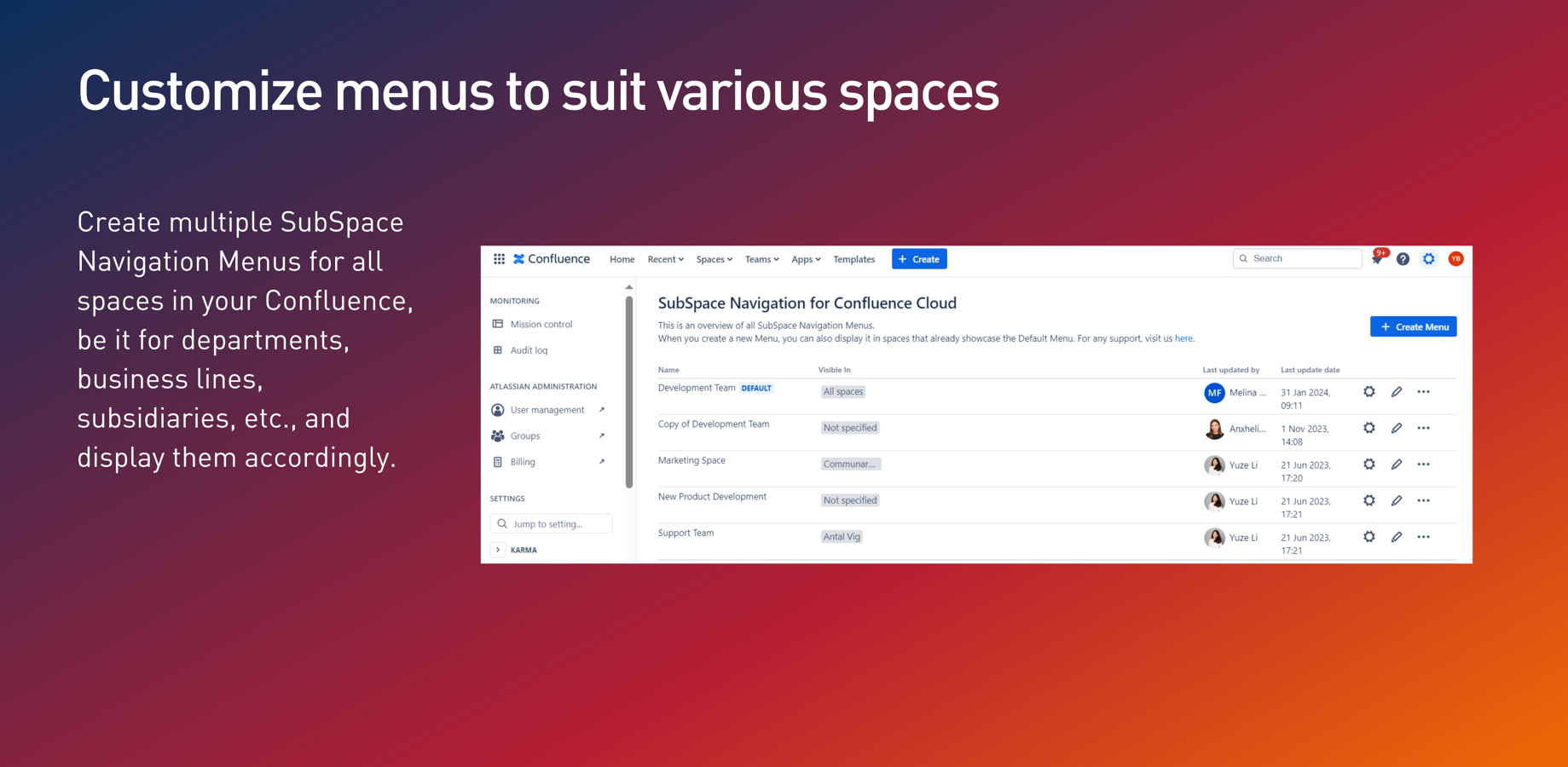 Customize your Menus for your spaces