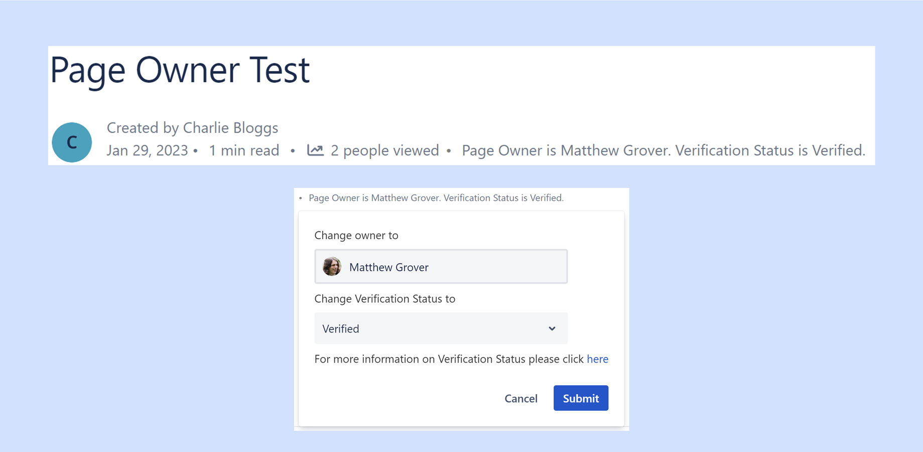 Easily see and update who owns a Confluence Page