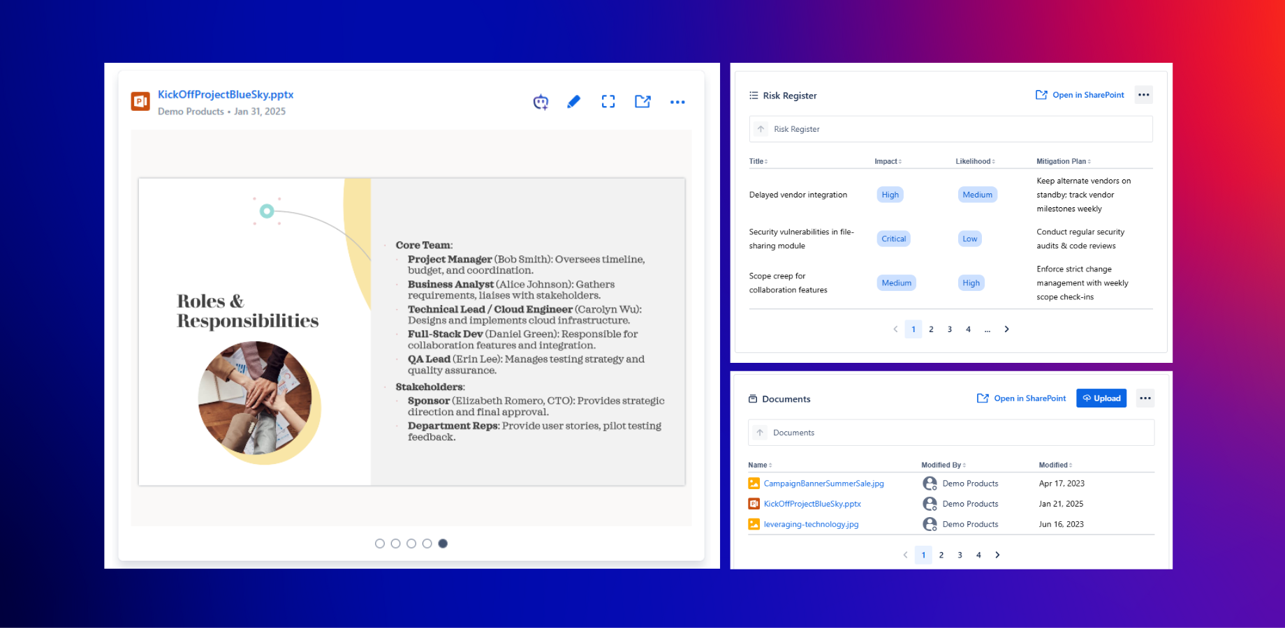 Instantly share and publish documents or lists located in SharePoint Online, Microsoft Teams or OneDrive within folders or as preview in Confluence and level up your document management in Confluence.