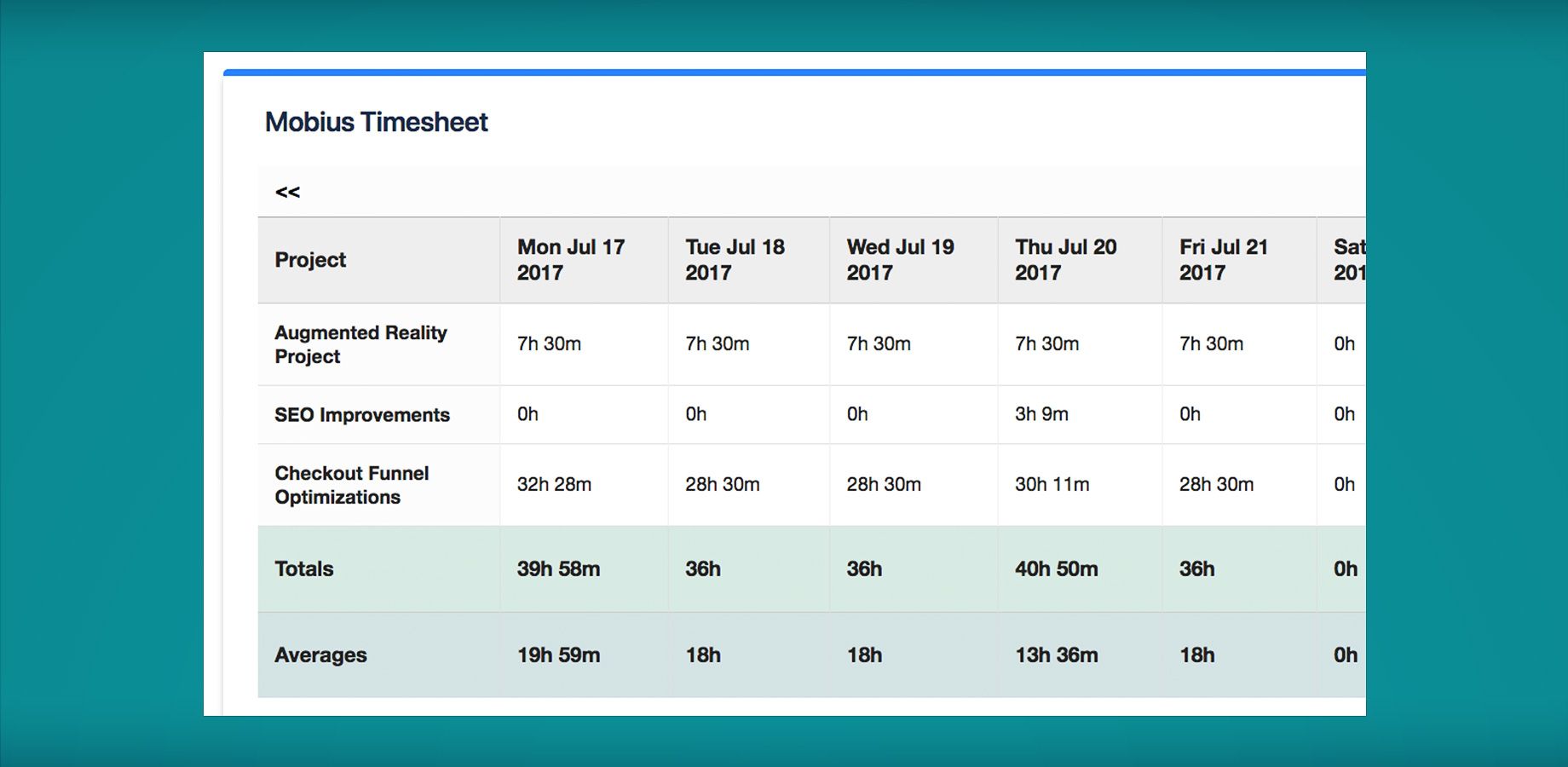 This shows how we can rollup the timesheet by a field like Project. With this data we can see how much of our team is dedicating towards different team initiatives.