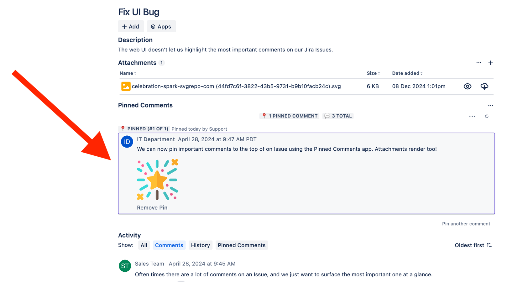 Pin comments to the top of your Issues