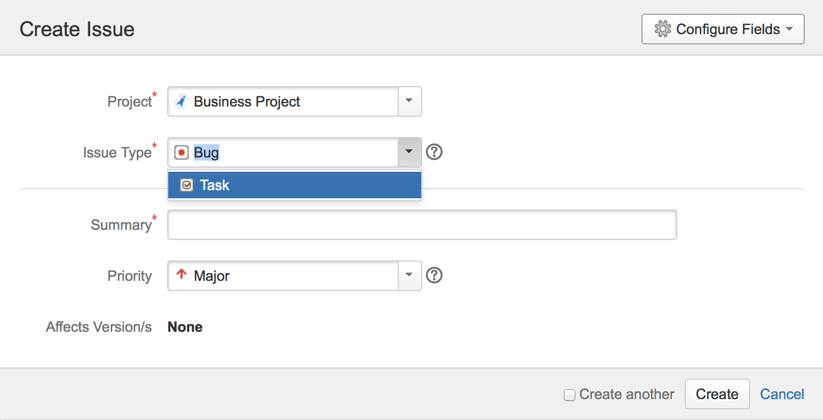 When creating issues, the filters are applied such that users only see the issue types they are limited to see.