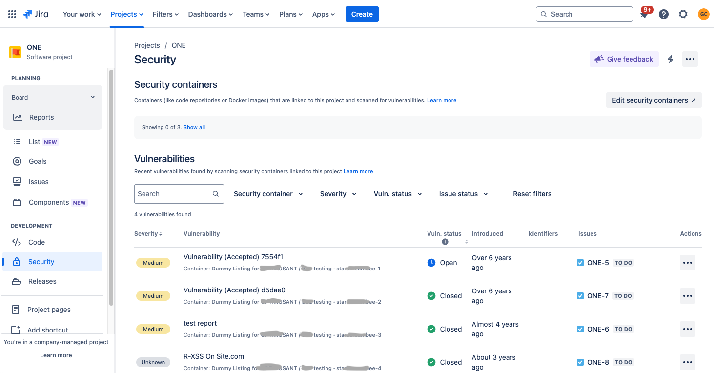 Synack Vulnerabilities in Jira