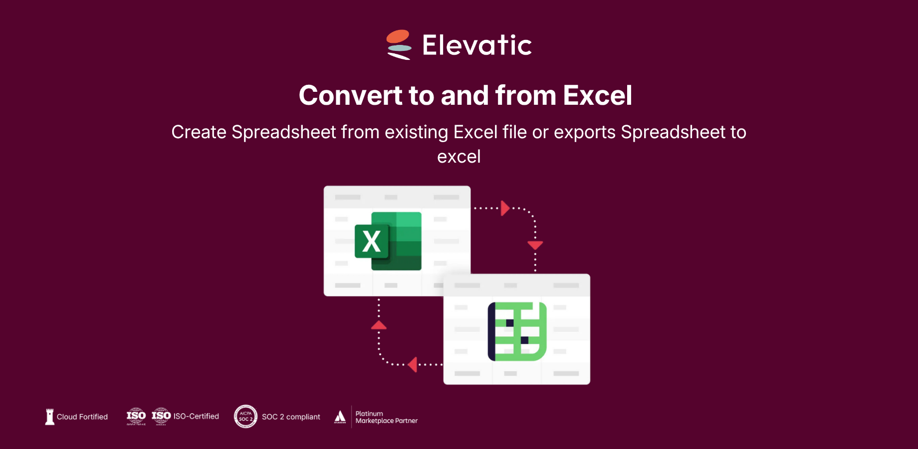 Convert to and from Excel. Create Spreadsheets from existing Excel files or export Spreadsheet to Excel.