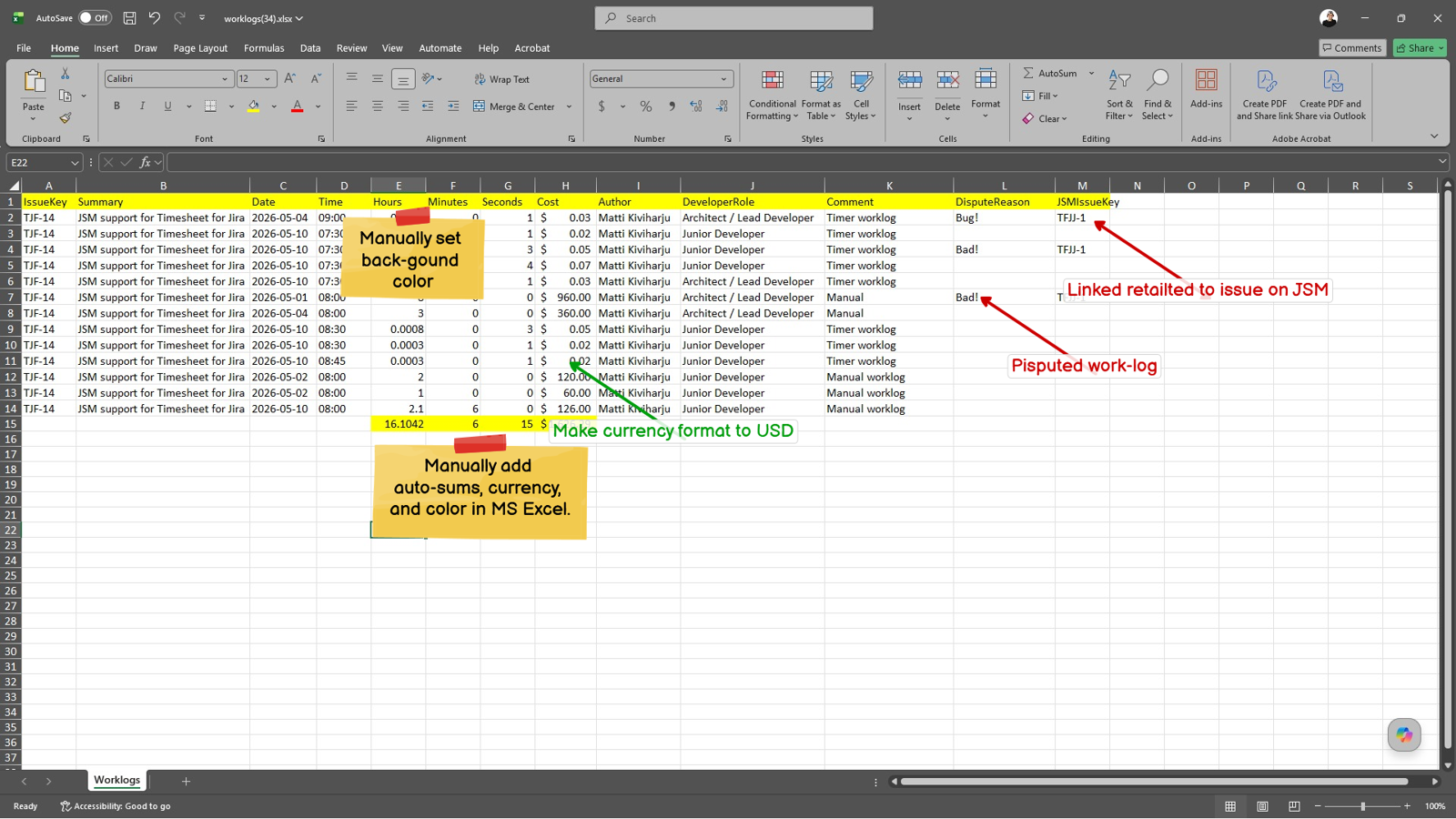 Export billable and payroll work-hours to Microsoft Excel with comments, precise durations, and cost tracking.