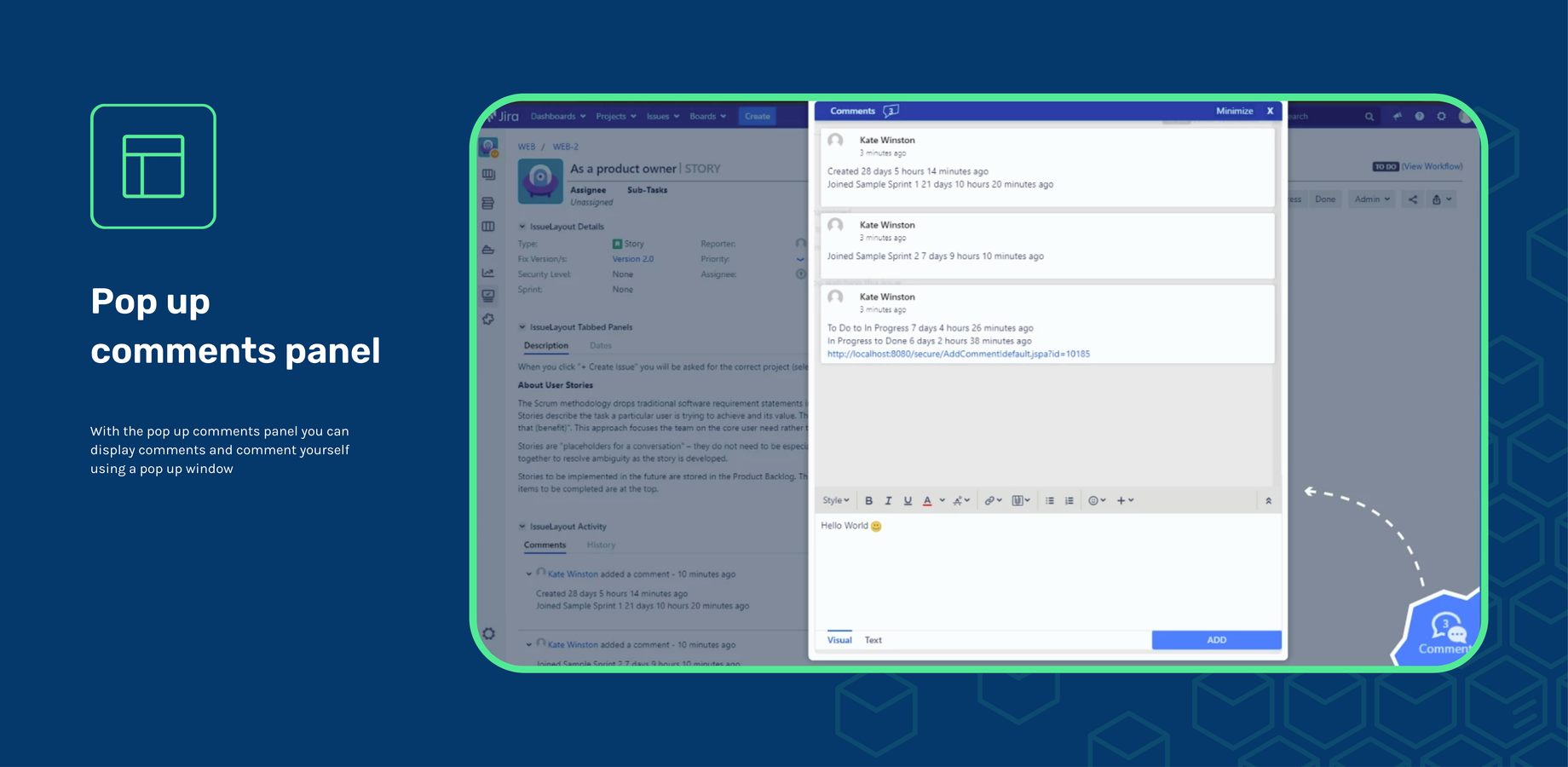 Including the comment panel, you can display comments as a separate pop-up window
