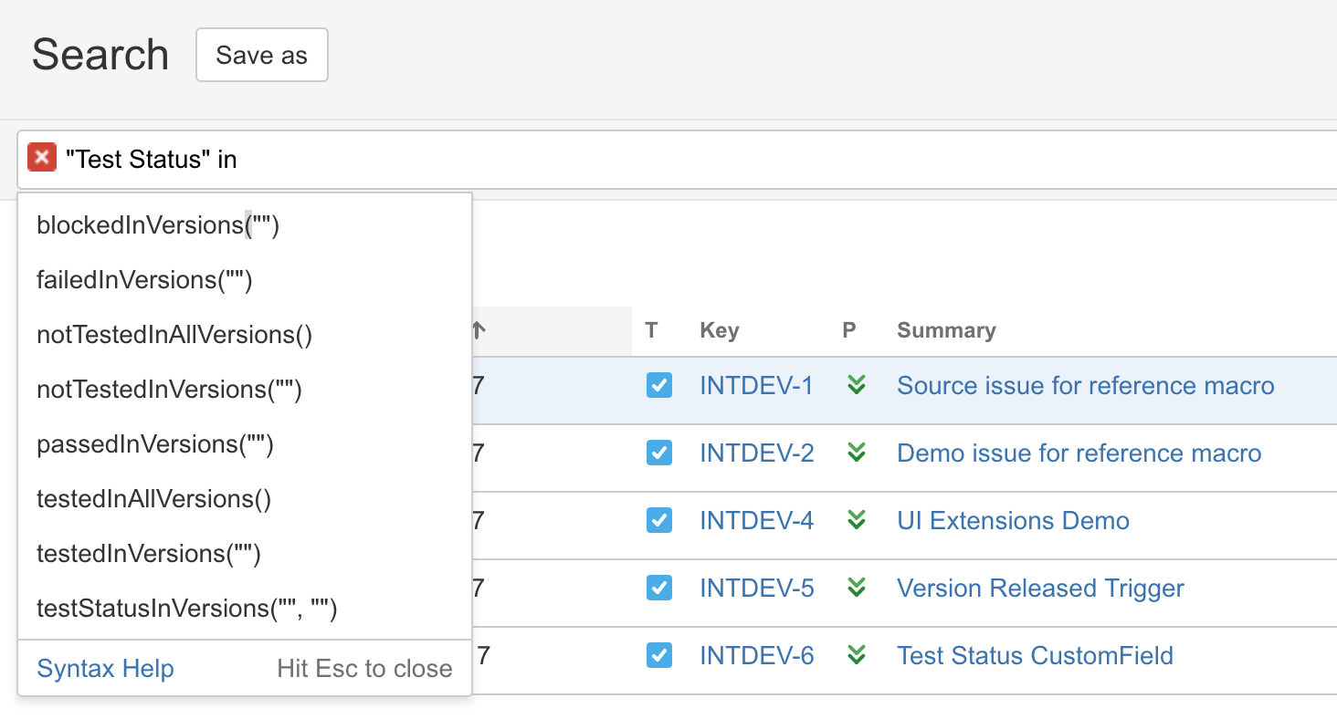 JQL Functions for searching issues by Test Status