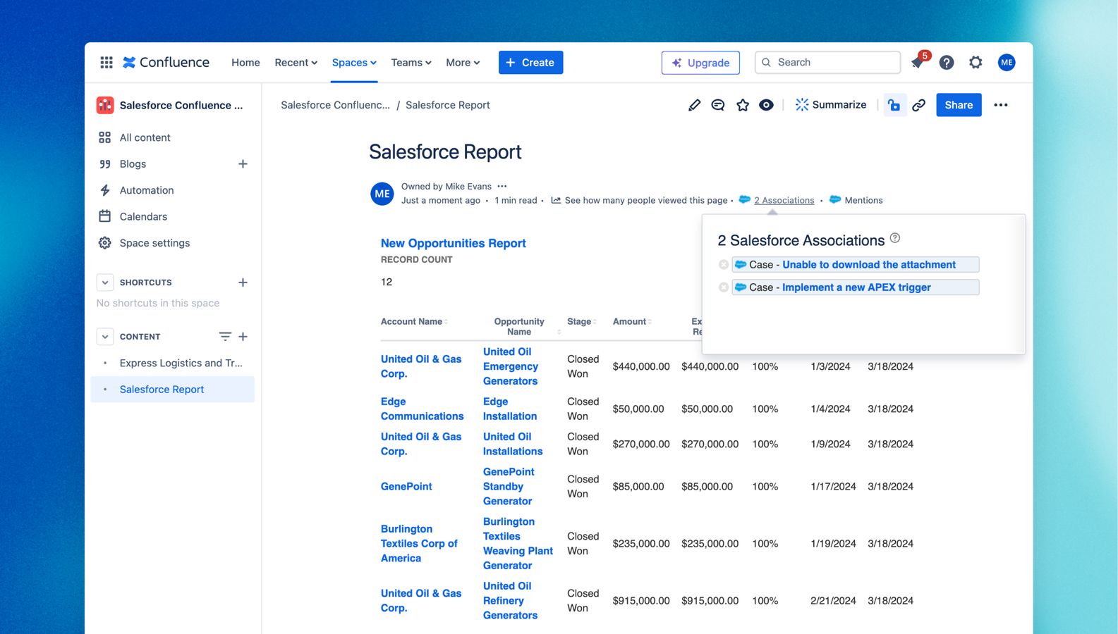 Add valuable context to discussions in Confluence by incorporating relevant Salesforce details for faster turnaround in client management.