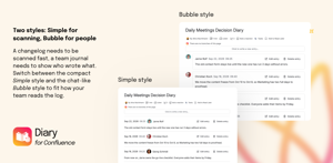 Diary comes in two different styles: Simple rules a line between entries, Bubble boxes each one beside its author's name and avatar.