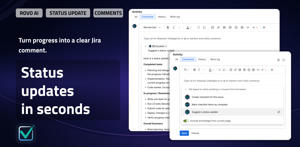 Rovo AI turns checklist progress into a clear Jira status update covering completed, remaining, and blocked work.