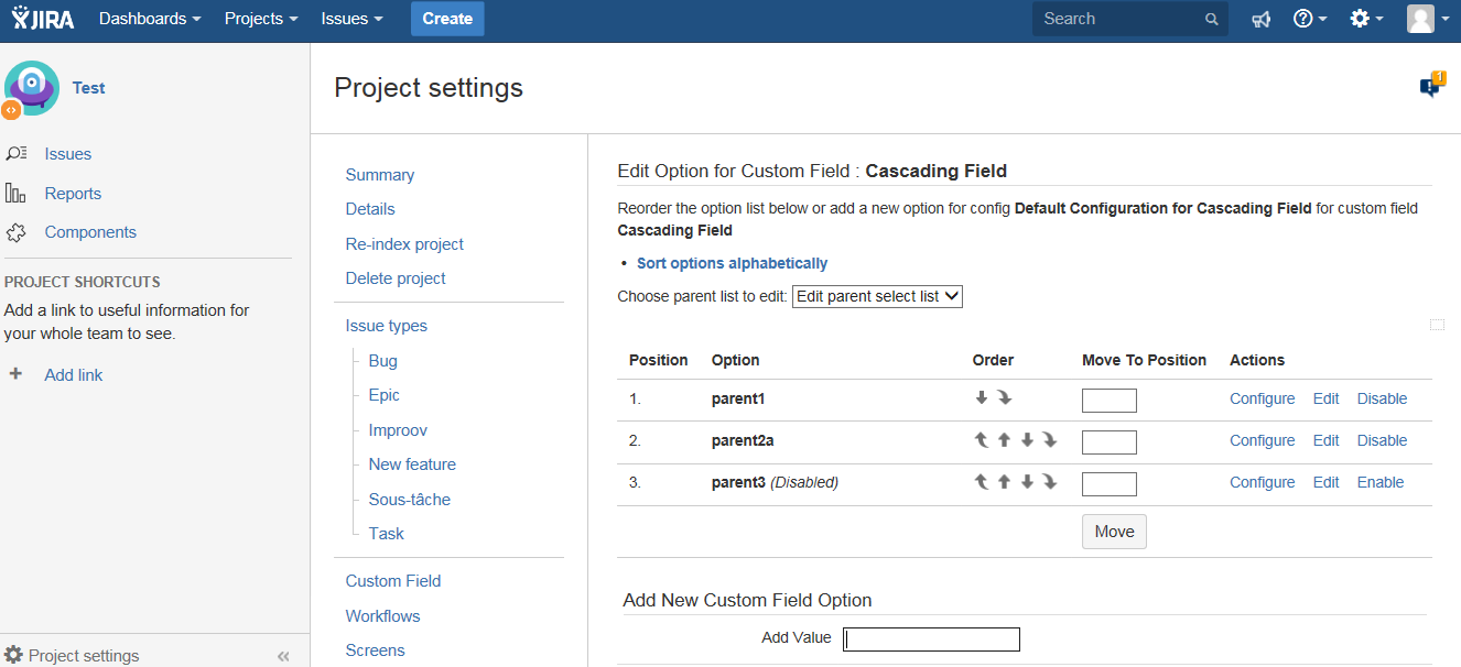 Edit Option Screen