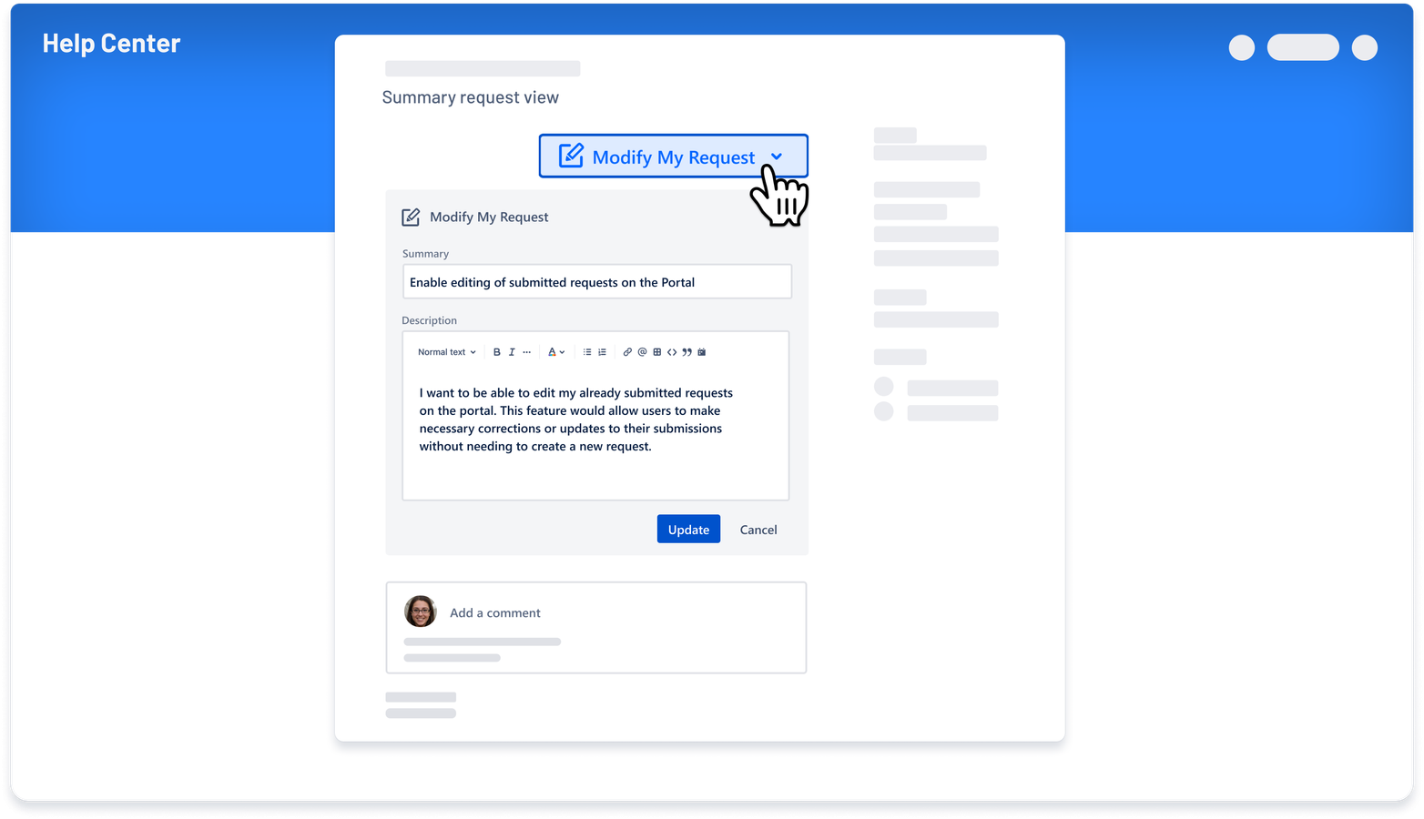 Let customers edit their requests