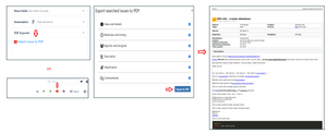 Export one issue or all issues in search results to PDF with customizable content.