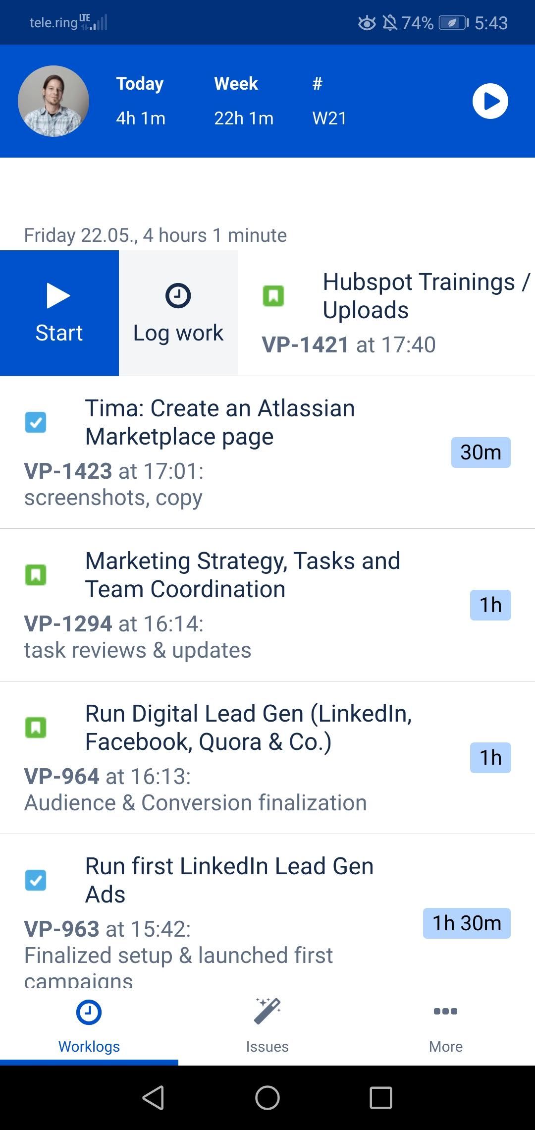 Optimized for mobile: Log work on-the-go