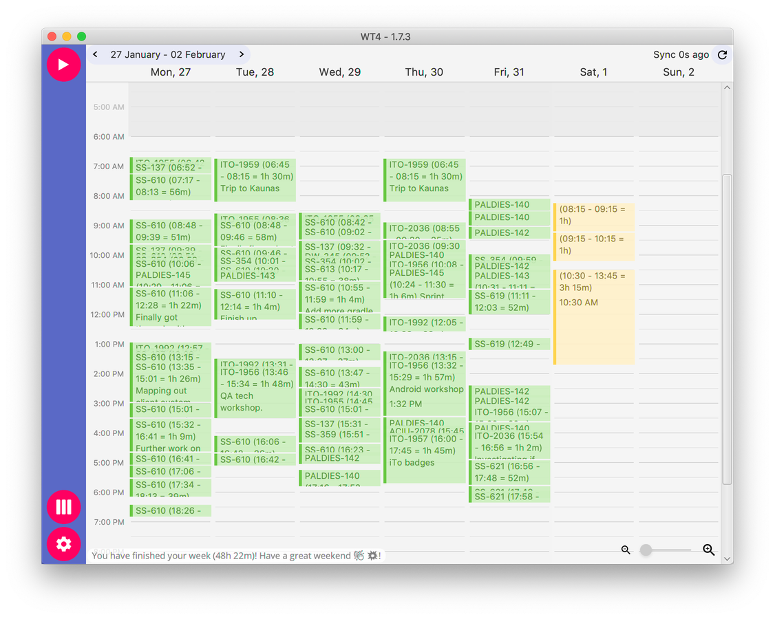 Users work-logs for the whole week