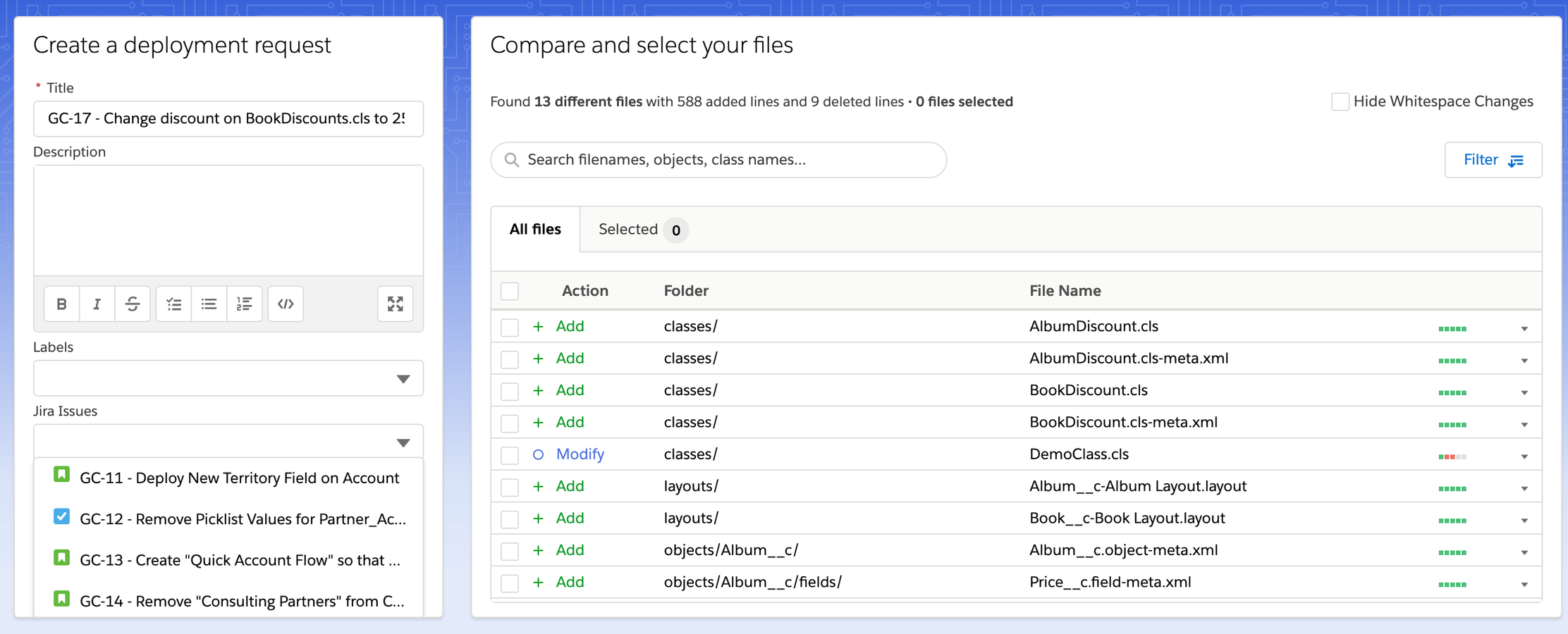 Search for your Jira ticket directly in the Blue Canvas UI.