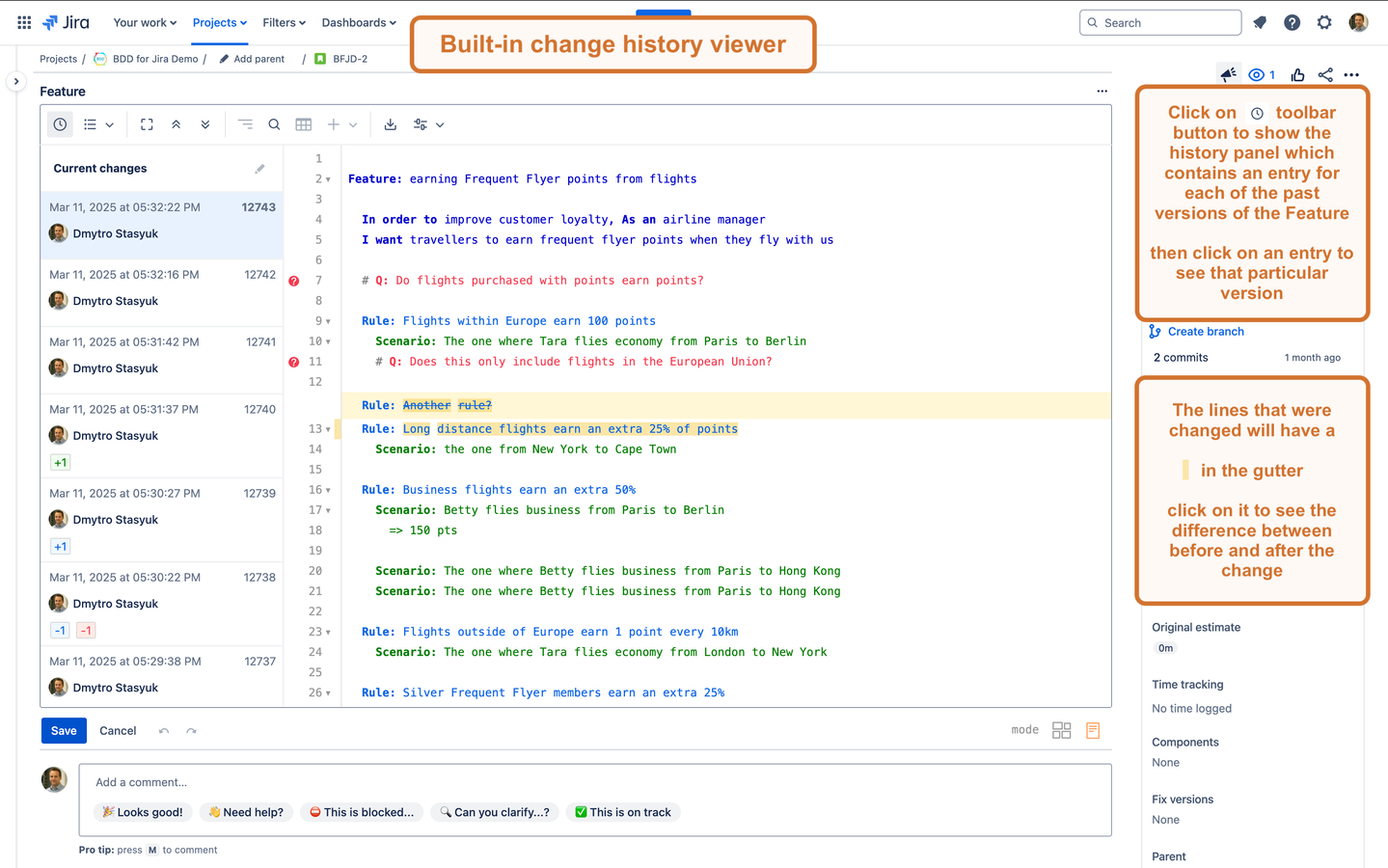 Built-in change history viewer