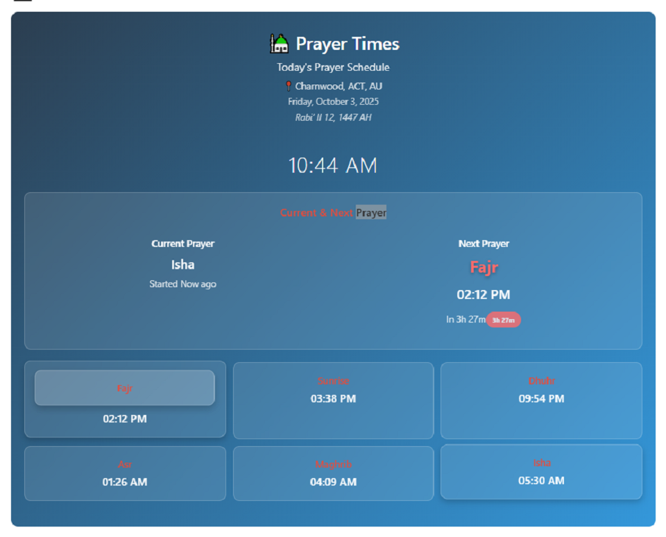 Show prayer times