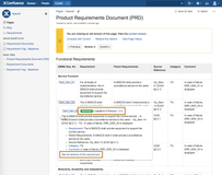 In the page history, see whether requirements belong to a baseline.