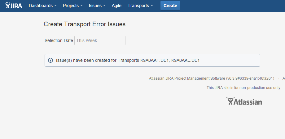 Create Issues for Transports in error.