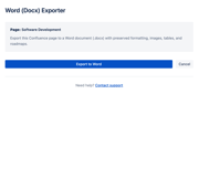 Access the Word Exporter app from Page Actions (...) → Apps → Word Exporter.