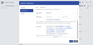User can define what issue fields shall be displayed either on event block or information dialog.