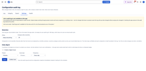 Settings: how long per-record detail is kept, with a plain warning that compaction is not reversible, and an optional daily digest delivered as a Jira issue.