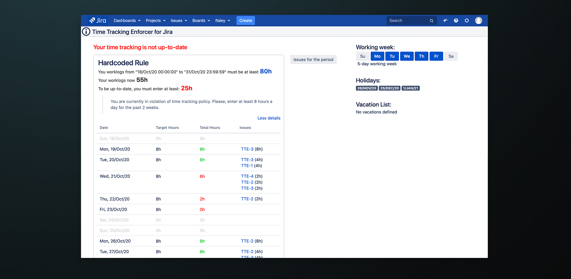 Policy violation page