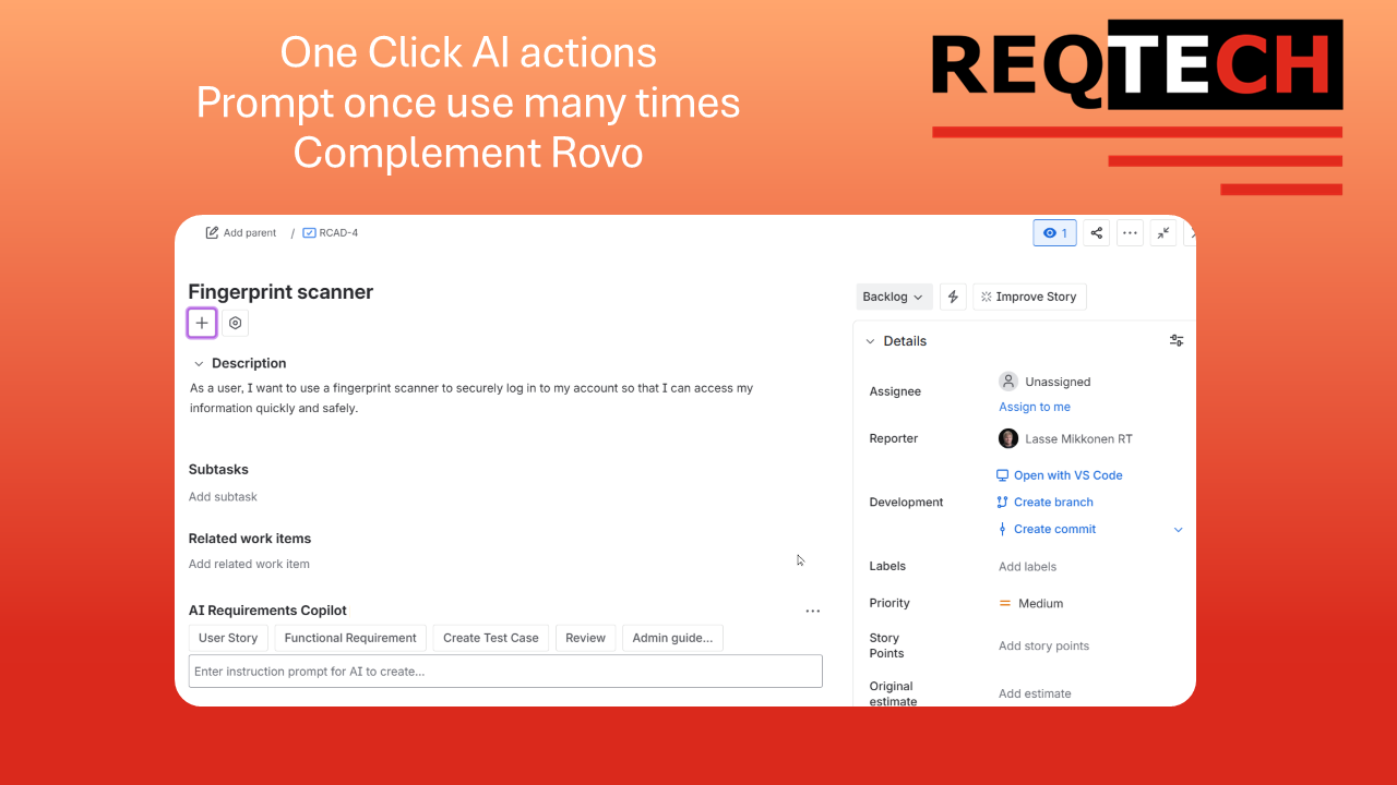 Requirement Copilot in action: Rewrite, Analyze, Enhance, just with the press of a button.